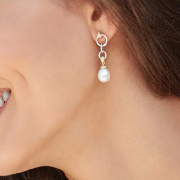 Luna  Two-Tone Pearl Circle Drop Earrings from Lagos - Picture 3 of 12